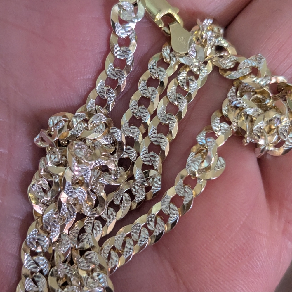 14k Yellow Gold Vermeil Over Sterling Silver Cuban Chain Necklace Unisex 20" - Picture 5 of 13